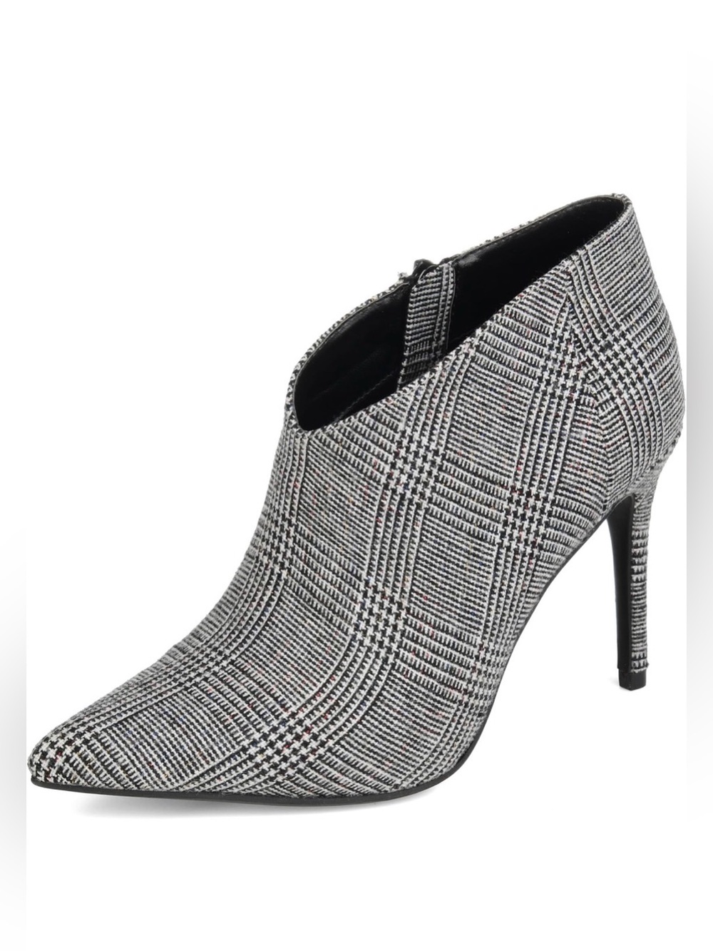 0179: Journee Collection Black and White Plaid Pointed-Toe Ankle Bootie